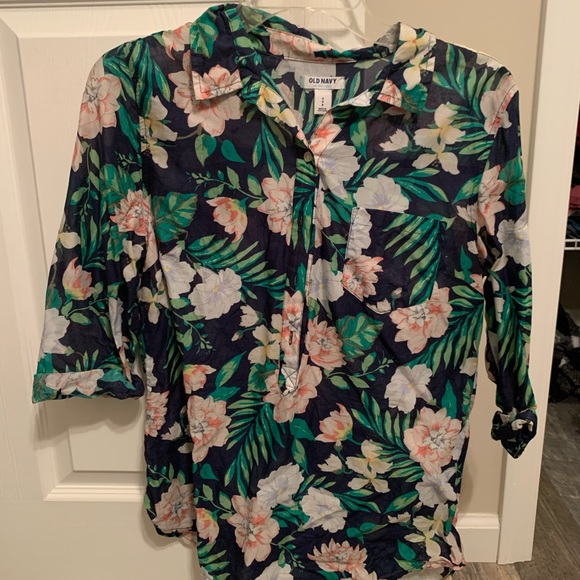 Old Navy Button Up Summer Print Floral Size Small Long Sleeve - Picture 1 of 4